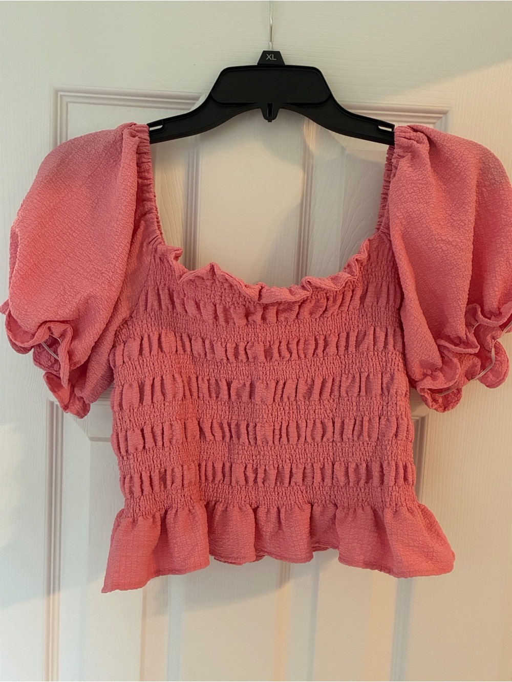 HYFVE Pink Smocked Puff Sleeve Crop Top